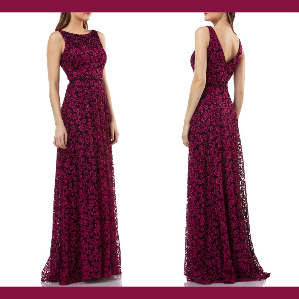 NWT $448 Carmen Marc‎ Valvo Embellished Lace Gown